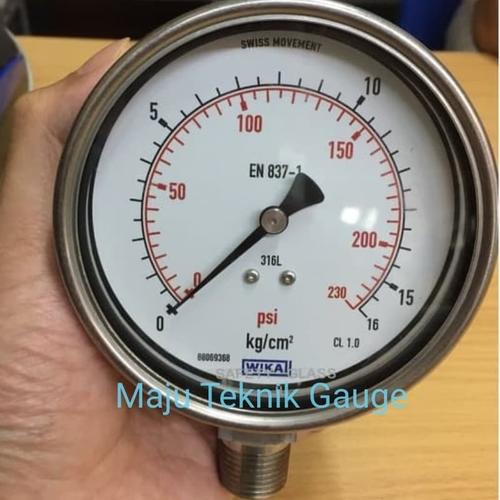 Jual WIKA Pressure Gauge D 4" 015 kg Drat full ss 1/2 " Raket