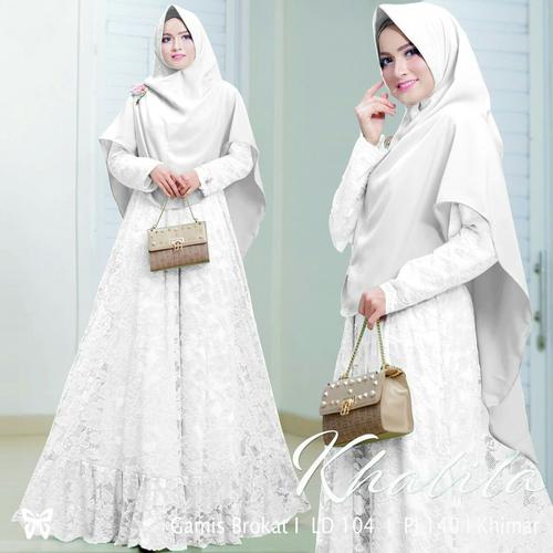 Foto Produk Syari Bergo Gamis Khalila Brukat Putih dari HER'Z SHOP