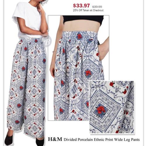Jual H*m ethnic print wide leg pants 