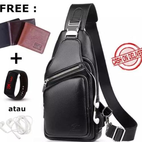 Foto Produk Tas Selempang Bahu Pria / Sling Bag Pria / Bruce Black (Free Dompet) - Hitam dari Rits.Collection