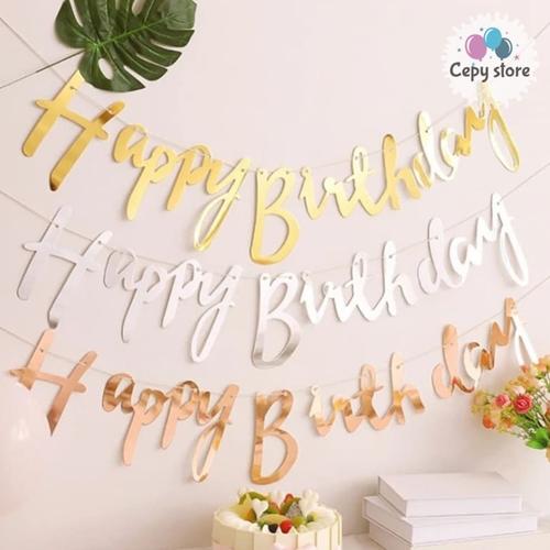 Foto Produk Banner flag / bunting flag happy birthday tulisan sambung GOLD - rosegold dari Cepy Store