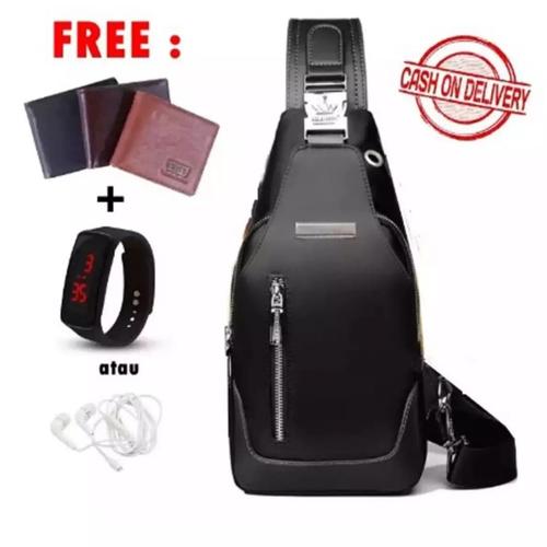 Foto Produk Tas Selempang Bahu Pria /Sling Bag / Tas Bahu Sean Black (free dompet) - Hitam dari Rits.Collection
