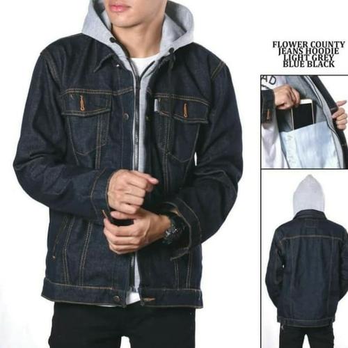 Jual JAKET JEANS HOODIE BLUEBLACK 