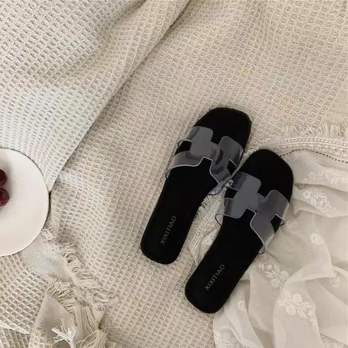 Foto Produk Sandal slop Hermes flat mika01 Rubber clear sandal wanita - Hitam, 37 dari RAY_SHOP09