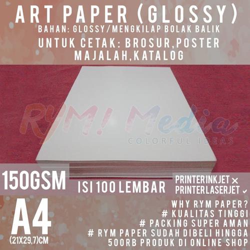 Jual Kertas Art Paper 150 gsm A4 isi 100 Lbr / Bahan Brosur Glossy 150 gram Jakarta Barat