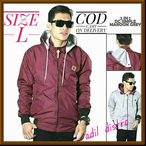 Foto Produk Jaket pria waterproof size L maroon 2 in 1parasut anti air bolak balik - Merah Maroon, L dari adil jaya