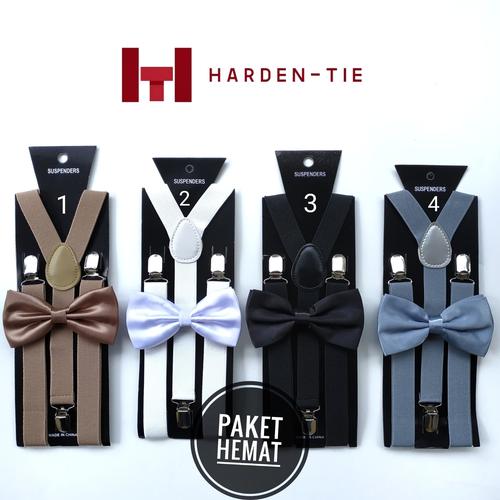Jual Paket suspender dan dasi kupu dewasa hitam & warna lain bretel