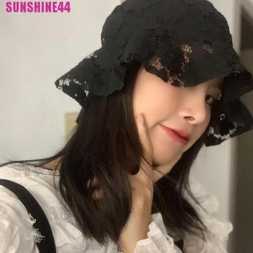 Jual Foldable Lace Black Bucket Hat Sun 