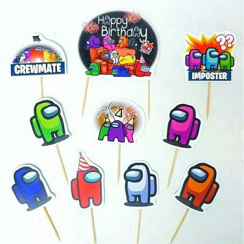Foto Produk topper hiasan kue ulang tahun happy birthday karakter among us dari rean shoop