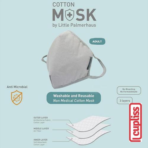 Foto Produk Little Palmerhaus Gray Adult Cotton Mask 3 ply lapis - Masker Dewasa dari Cupliss