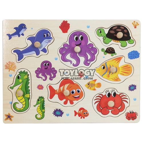 Foto Produk Mainan Edukasi Anak Puzzle Kayu Hewan Binatang Air Laut Pin Knob dari Toylogy