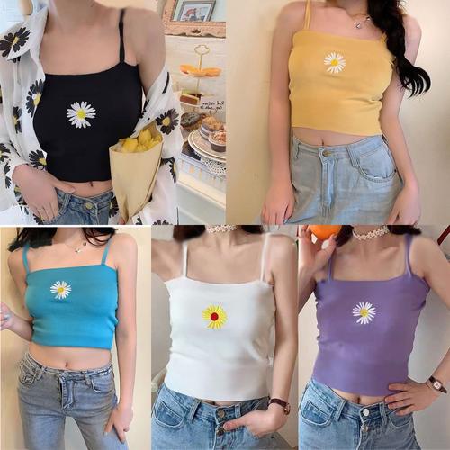 Foto Produk Tank top crop mix bunga Daisy bahan spandex size fit L - SOFTBLUE dari classfashion_official