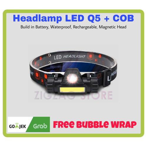 Foto Produk Senter Kepala Headlamp Waterproof Rechargeable Outdoor Q5 COB dari ZigZag-Store