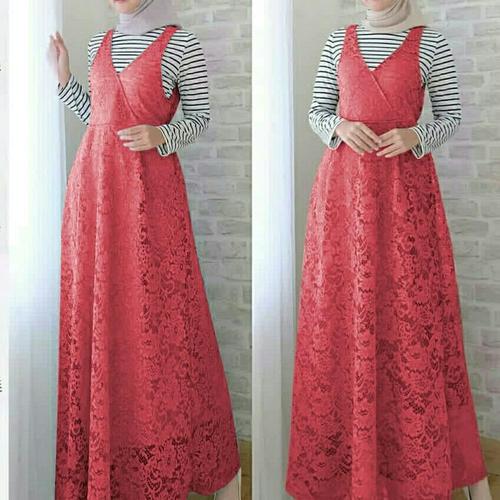 Foto Produk Setelan Overall Auriani Brukat Peach dari HER'Z SHOP