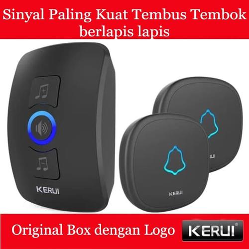 Foto Produk KERUI Wireless Doorbell Waterproof Door Bell Pintu rumah 2 Transmiter - Hitam dari Asyam Weiseman