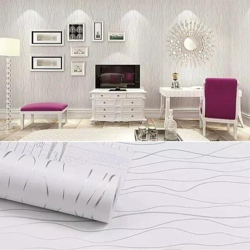 Foto Produk Wallpaper stiker dinding motif garis silver dasar putih dari wallpaper_sip