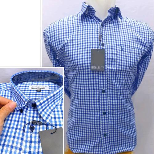 Foto Produk Kemeja Pria Rita Ricci Panjang Slimfit Kotak Casual Button Down - Biru, M dari Mega Hero Shirts
