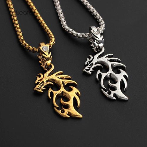 Chinese Dragon Pendant Necklace Long 