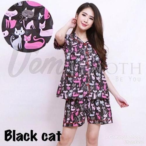 Foto Produk Baju Tidur Piyama Wanita/Cewek Pajamas Dewasa Hp Black Cat dari Chel'z Shop