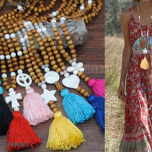 Jual 5 Color Tassel Necklace Wood Bead 