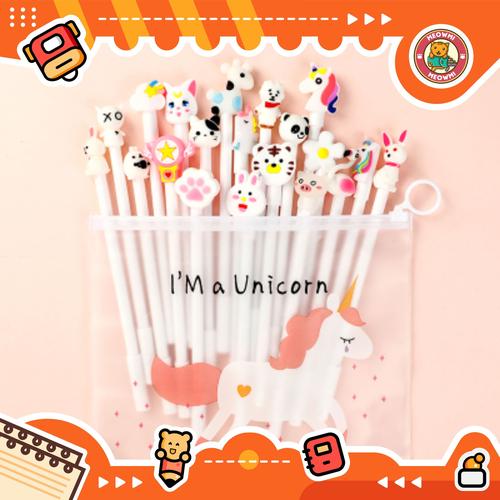 Foto Produk 10pcs Pulpen Set Karakter White Free tempat pensil unicorn pvc BD0006 dari Meowmi Fancy Gift Shop