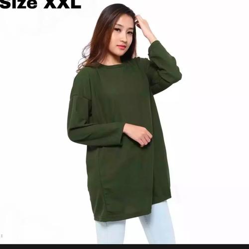Foto Produk Kaos Wanita Polos Oneck Lengan panjang size XXL - Hijau, XXL dari Jaya Colletion