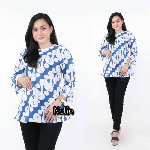 Foto Produk Blouse Batik_ Atasan Batik Wanita Kutubaru Modern - VARIAN SIZE, S - Biru dari blouse_batik