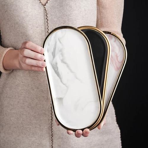 Foto Produk Marble Oval Tray - Fungsional Ceramic Dessert Plate (Small size) - Abu-abu dari gratohome