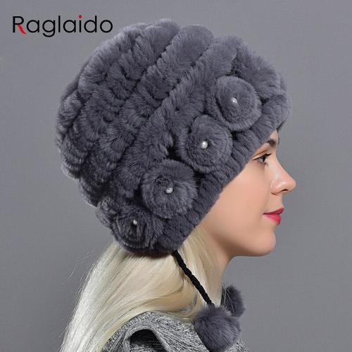 Jual women's hat winter warm rabbit fur 