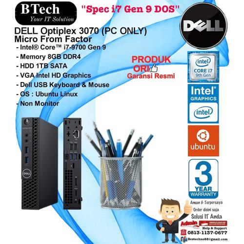 Jual DELL Optiplex 3070 Micro Intel Core i7-9700/8GB/1TB/DOS PC
