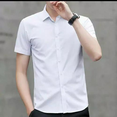 Foto Produk baju kemeja lengan pendek pria slimfit putih polos dari azam shopp