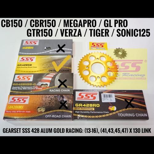Jual GEARSET GIRSET GIR SET GEAR SET SSS CB150/CBR150 428 ALUM GOLD 130