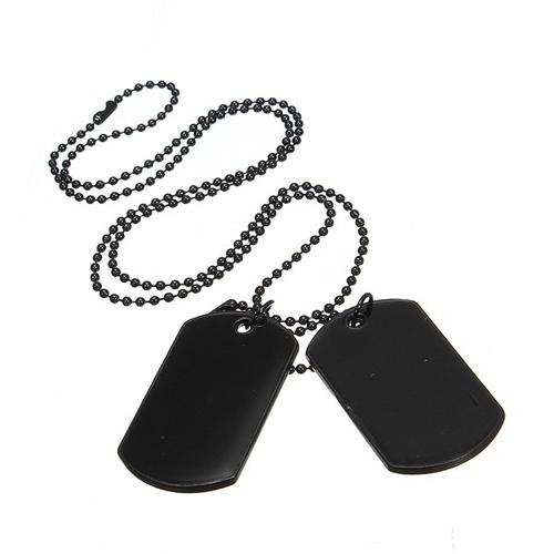 Black Dog Tag Pendant Necklace Long 