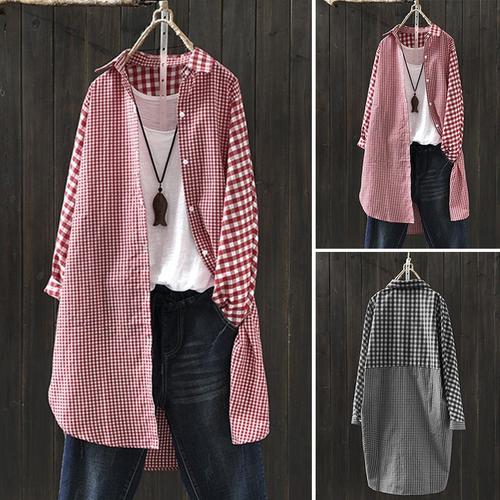 Jual Womens Plaid Long Sleeve Button 