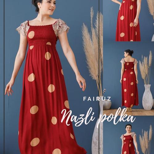 Foto Produk daster arab/india/dubai/turki fairuz nazli polka dress busui renda dari murmershops & fashion