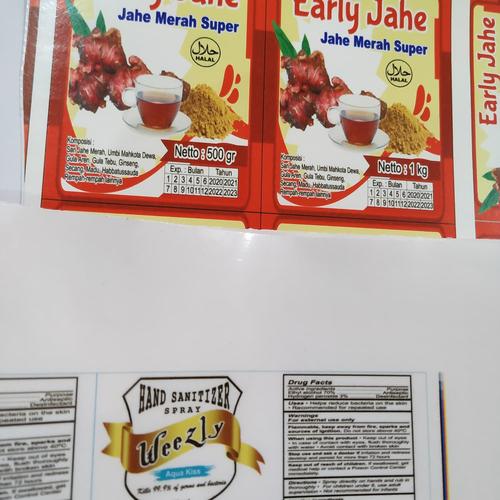 Sticker Jahe Jual Cetak sticker vinyl kemasan hand sanitizer jahe jamu frozen kue ...