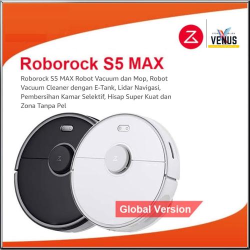 Foto Produk Roborock S5 Max Robot Vacuum Mop Cleaner E-Tank Penghisap Debu - Hitam dari venus mobile