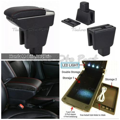 Gambar Armrest Console Box BRV Mobilio Brio Dual Layer 7 Usb + Led Light - Cream Kayu dari Techno Oto Part undefined Tokopedia