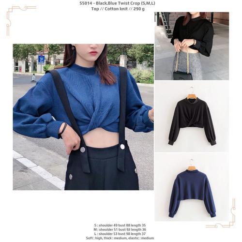 Gambar 55014 Black Blue Crop Top / Blouse Crop Hitam Biru Lengan Panjang dari XineShop Jakarta Barat Tokopedia
