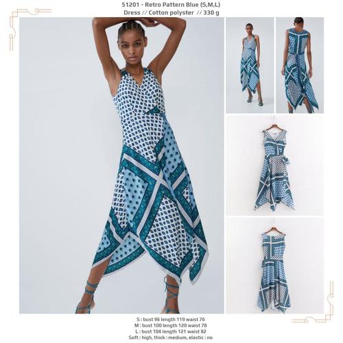 51201 - Retro Pattern Blue Dress - Biru 
