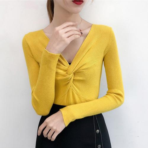 Jual Women Casual V-Neck Sweaters Solid 