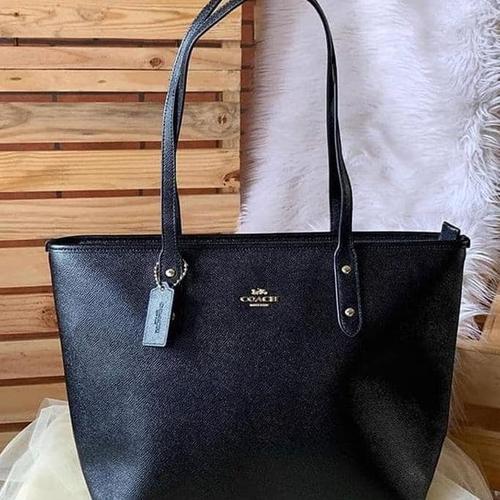 coach black leather grab bag