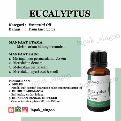 Jual Essenzo Eucalyptus Essential Oil 10ml Meredakan Hidung Tersumbat
