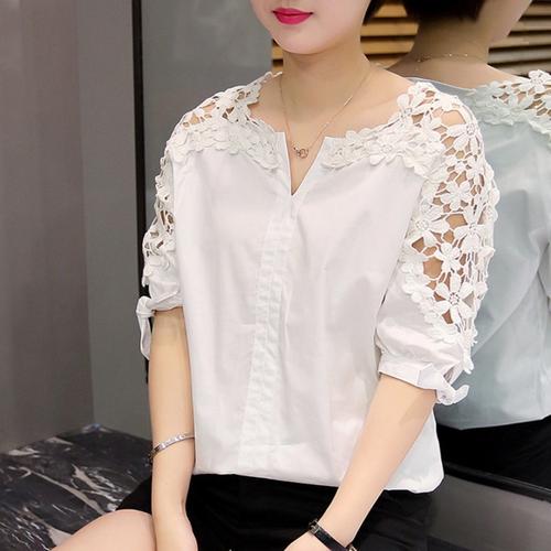 Model Blus Jual Blus Wanita Casual Lengan Pendek Model Hollow Bahan Lace Warna ...