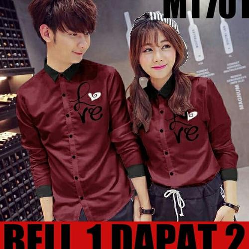 Foto Produk KEMEJA COUPLE/KEMEJA PASANGAN/BAJU COUPLE KOREA LOVE LATIN GROSIR - Maroon dari 1tanahabangcom