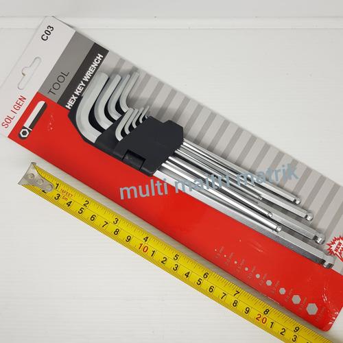 Foto Produk Kunci L set panjang Soligen 9pcs C03 / hex key wrench ballpoint 9 pcs dari multi Maitri matrik