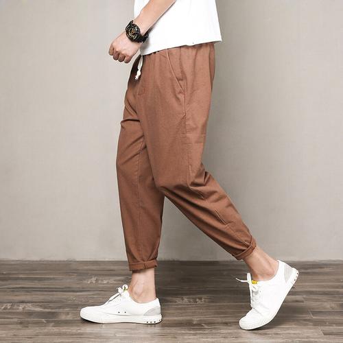 Linen Cotton Pant Mens Harem Joggers 