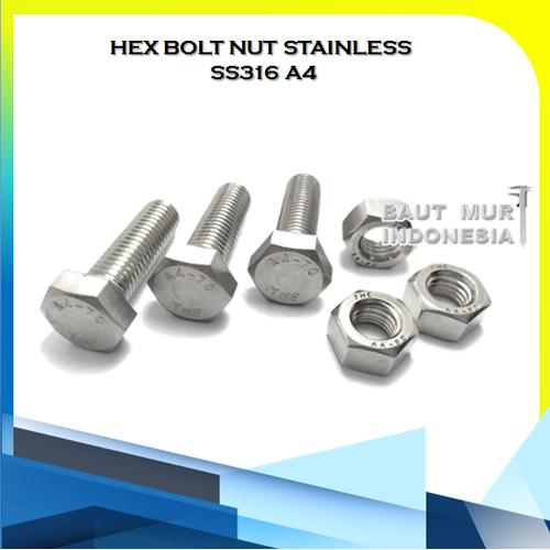 Jual HEX BOLT NUT STAINLESS SS316 A4 BAUT DAN MUR M8X30 KUNCI 13