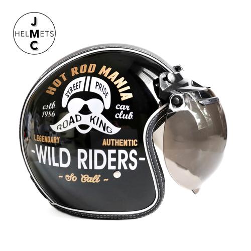 Foto Produk Helm Bogo Retro JMC Kaca Cembung Motif Wild Riders Hitam SNI - Kaca Bogo Biasa dari JMC Helmet