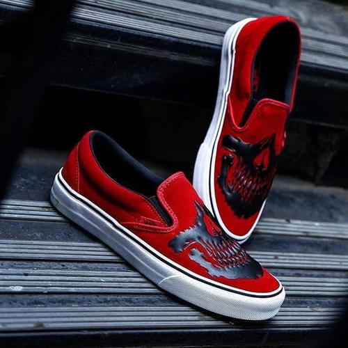 dark red vans slip on